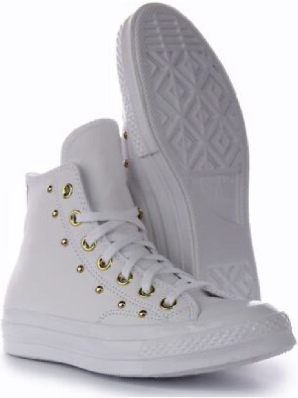 Converse White High-Top Sneakers with Gold Eyelets